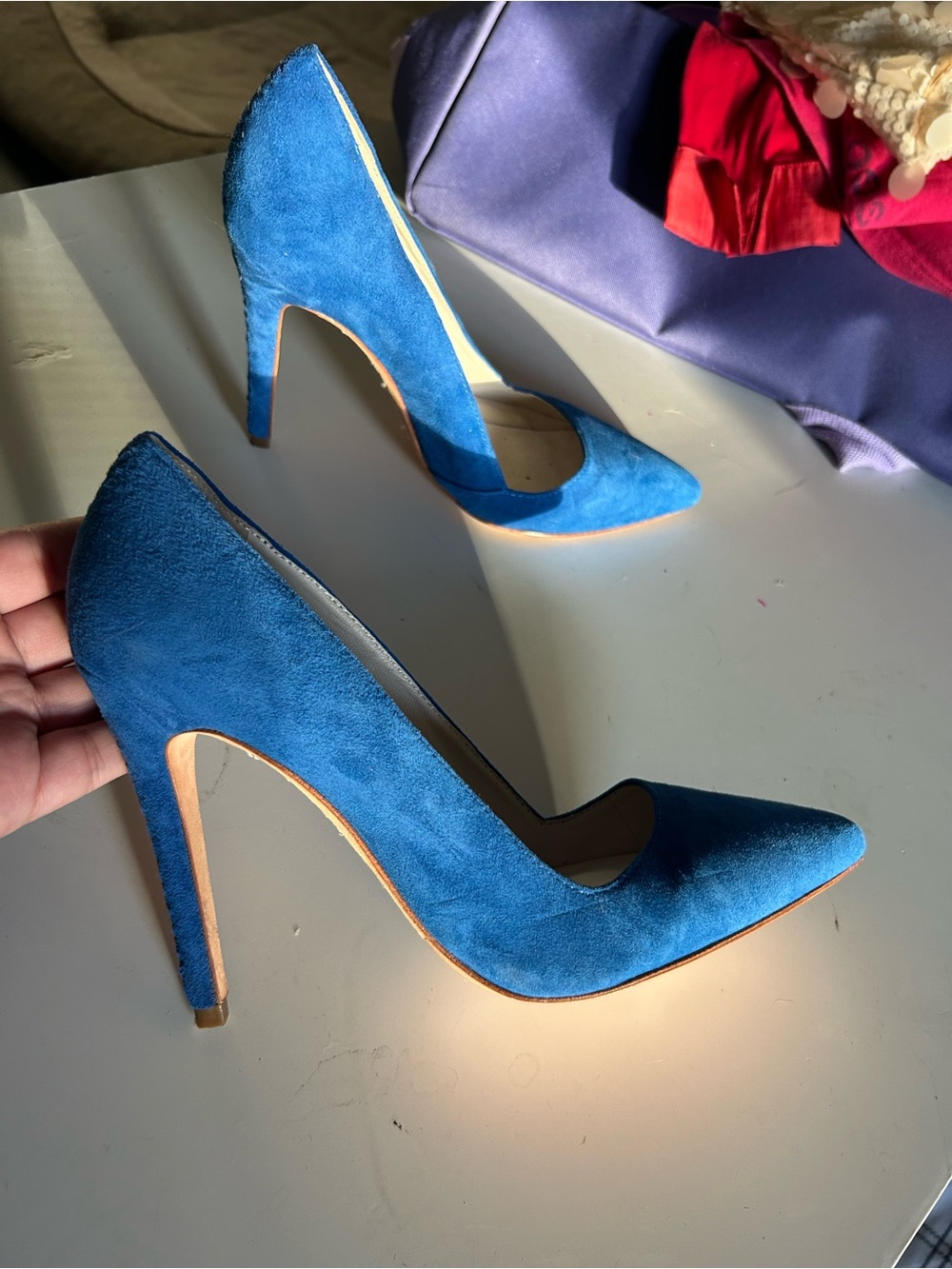 Alice and Olivia Women's Blue Suede Pointed-Toe High Heels